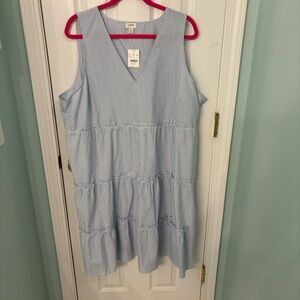 NWT J Crew seersucker Dress blue and white 20w